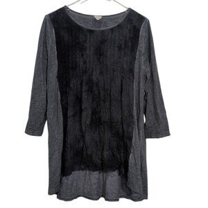 Hyku Lagenlook Tunic Womens Size Large Blue High Low Raw Hem Boho Long Sleeve